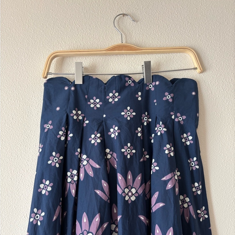 NWT FARM Rio Ainika Martina Dark Blue Floral Scalloped Cotton Midi Skirt - Picture 5 of 9